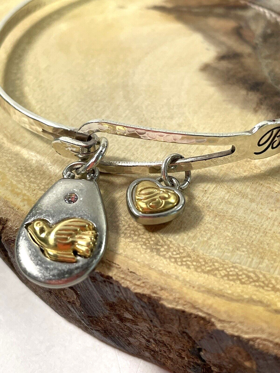 Brighton Peace on Earth with Dove Charm Bangle Bracelet Silver Tone W/ Heart Box View 2