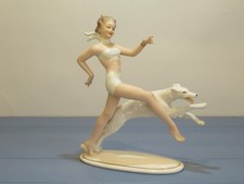 WALLENDORF OF GERMANY PORCELAIN 'LADY WITH BORZOI DOG' FIGURINE C.1960'S