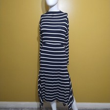 Ella Moss Anthropologie Long Sleeve Rhea Asymmetrical Midi Dress M Nautical