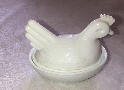 Vintage Hen On Nest White Milk Glass Candy/Trinket Dish - 第 4/7 張圖片