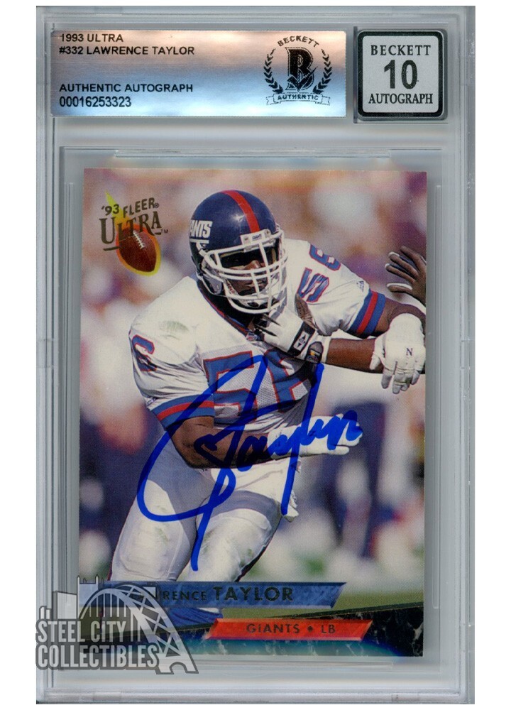 Lawrence Taylor 1993 Fleer Ultra Autograph Football Card #332 BAS 10