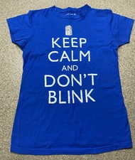 Teen/Girl/Junior Blue Doctor Who KEEP CALM DON'T BLINK Telephone Booth T Shirt