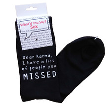 Foozys Graphic Funny Black Socks Dear Karma I Have A List Unisex One Size