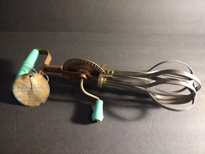 #ad VINTAGE Blue Whirl Stainless Steel Hand Mixer Wooden Handel Kitchen Beater W Tag $17.99