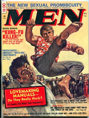 MAG: Men Magazine January 1974-Earl Norem kung-fu cover-KING KONG-CHEERLEADERS