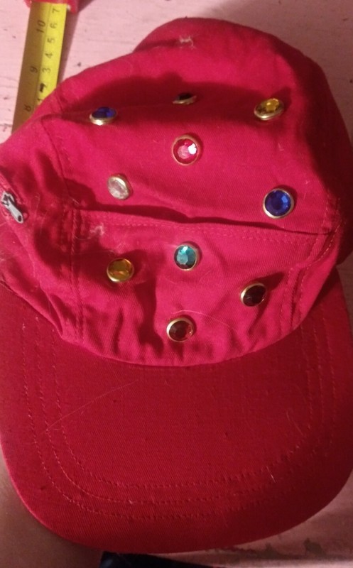 Gaudy Glam funky jeweled red baseball hat womens  zipper pockets 1990s cap