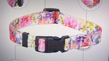 Pink Peony Flower Print Adjustable Small Dog Collar 10-16