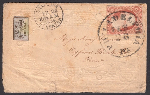 [US23] #15L14, #11 BLOOD'S PENNY POST COVER Feb 26, 1856  VALENTINE WITH CONTENT