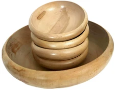 Vintage Blonde Wood Salad Bowl Set Made in Japan K Marking Mid Century Modern