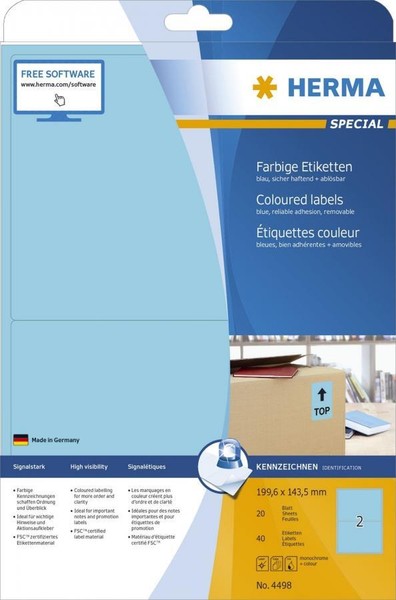 Herma Universal-Etiketten Special, 199,6 X 143,5 Mm, Blau-image