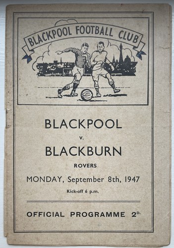 Blackpool v Blackburn Rovers 8th September 1947 Signed By Stan Mortenson