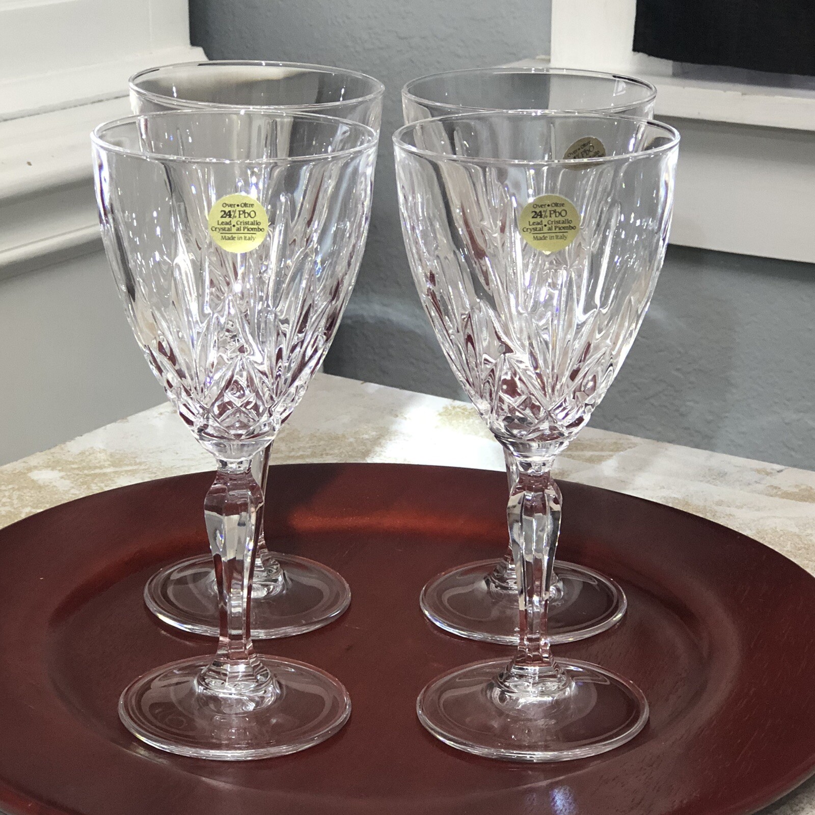 Set 4 Italy Cut Crystal Tall Wine Glasses 7.5” Wedding Party Christmas Holiday