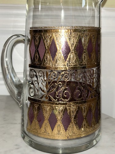 Vintage West Virgina Glass Gold Purple Diamond Pitcher Ranier - Picture 2 of 12