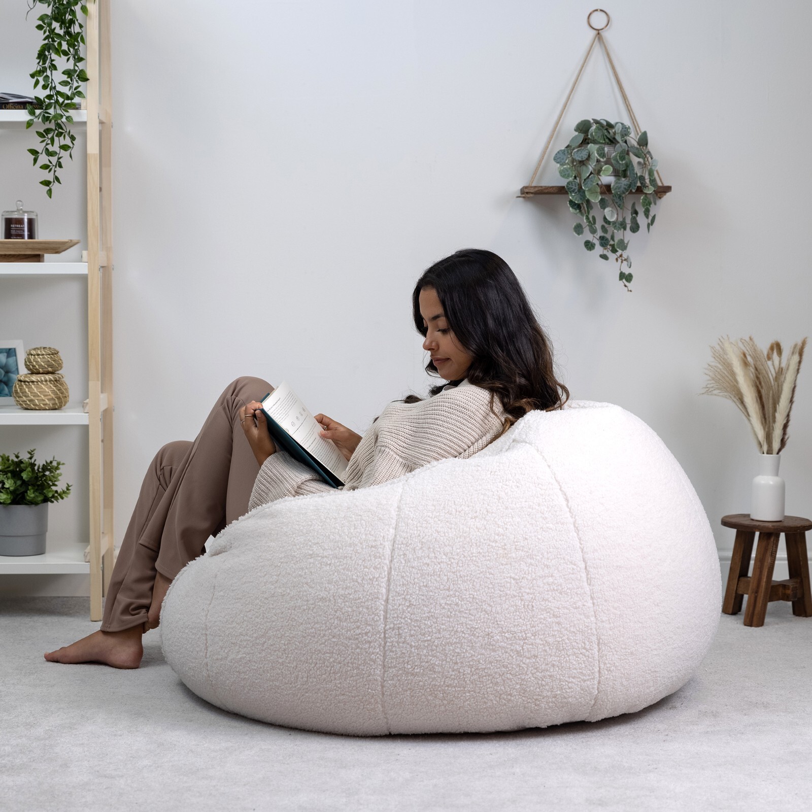 Adults Bean Bag Sherpa Fleece Chair Cream Large BeanBag eBay