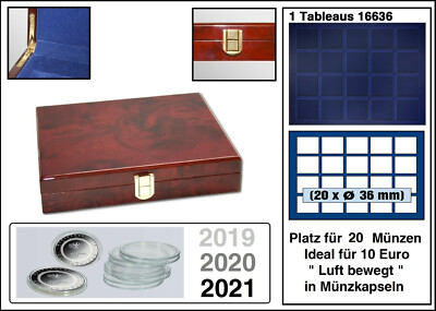 Wurzelholz-Münzkassetten 20x-10 Euro Luft bewegt in Münzkapseln 29 mm LOOK