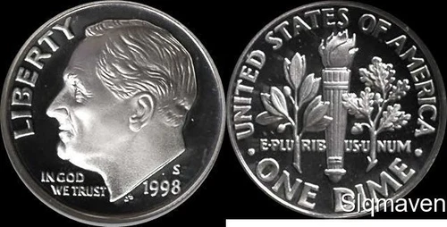 1998 S 90% Silver Roosevelt Dimes Deep Cameo Gem Proof