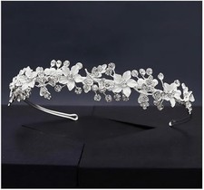 Silver Tiara Headpiece Crystal Rhinestone Pearl Bridal Head Band Hair Accessory