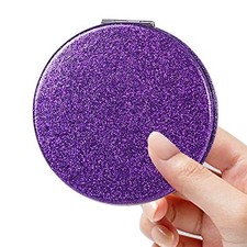Pocket Mirror, Compact Mirror, Small Mirror for Purse with Glitter, Purple