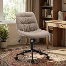 Faux Leather Office Chair, Ergonomic Armless Desk Chair with Waterproof Cushi...