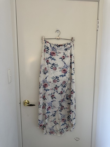 ice Women’s Floral Wrap-Front Skirt White Pink Blue Flowy Maxi