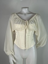 Princess Polly Size 6 Antique White Gypsie Corset Top Long Puff Sleeves