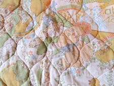 Vintage Sears Baby Crib Blanket Accessory, Yellow ABC 123 Teddy Bear Cat Dog