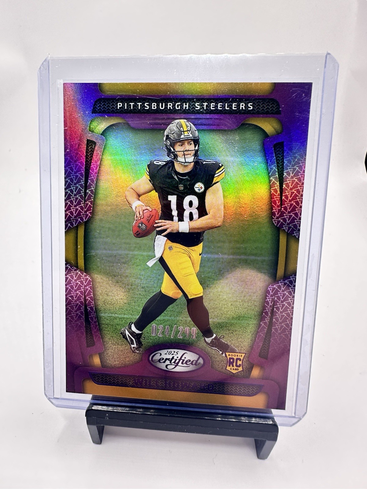 2025 Panini Certified Football Will Howard Rookie Purple 024/299 #104 Steelers