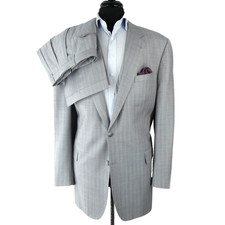 Bespoke Zegna Trofeo Italy Wool Ice Blue Grey Plum Suit Full Canvas Working Cuff