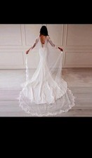 Bride Cape- Lace Edge Shawl Cape With Faux Pearl.