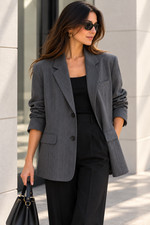 The Kerry Women's Oversized Pinstripe Single Breasted Blazer Grey M NWT