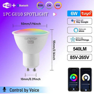 1-10PCS Tuya Wifi GU10 LED Spotlight Smart Light Bulb Dimmable 1-100% Lamps Smar