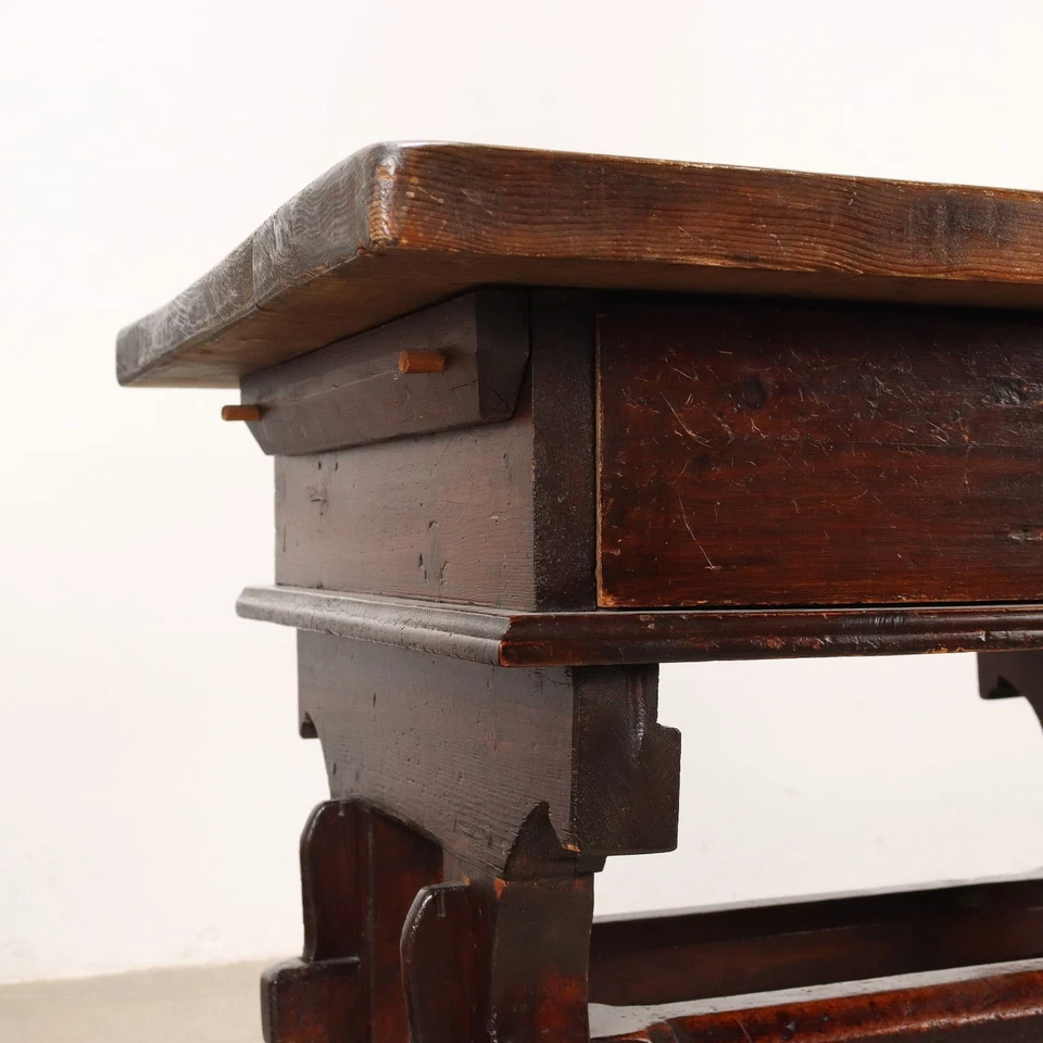 Table Basse Ancien avec Tiroir en Sapin Italie XXe Siècle Authentique - Photo 3/4