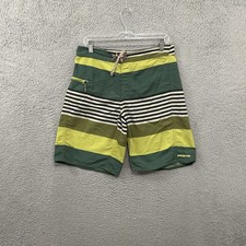 Patagonia Shorts Mens 31 Green Striped Board Shorts Swim Trunks Drawstring Adult