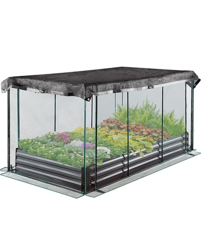 Galvanized Raised Garden Bed with Crop Cage Plant Protection Net Tent and Sha...