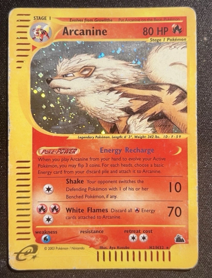 Pokemon Card-Arcanine-Skyridge-Holo-H2/H32-Rare-ENG-LP/PL