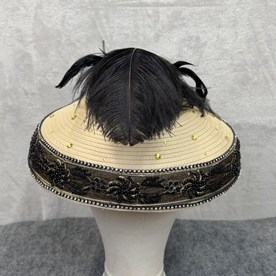 Donna Vinci Hat Fascinator Womens Beige Beaded Rhinestone Derby Church Wedding‎ Donna Vinci Hat Fascinator Womens Beige Beaded Rhinestone  main image 3