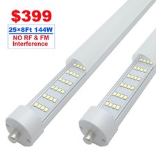 25 Pack T8 8FT LED Tube Light FA8 Single Pin Bulbs 144W 6500K Frost Milky Cover