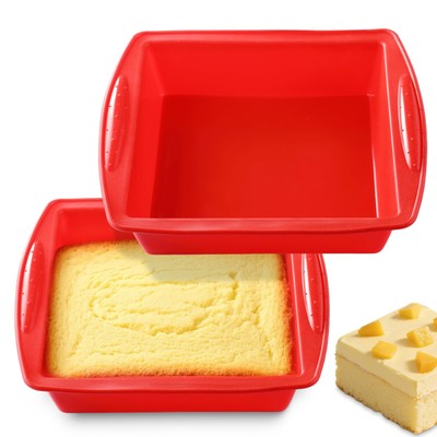 Silicone Square Brownie Pan 2 Pack, 8X8 Baking Pan for Brownies, Cakes, Bread, P