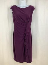 RALPH LAUREN Dress Sz 6  Sheath Purple Stretch Roughed V-Neck 
