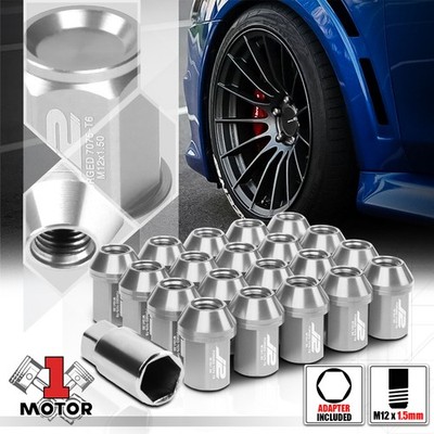 (20)J2 ENGINEERING Silver M12x1.5 35mm Aluminum Closed End Tuner Lug Nut+Adapter