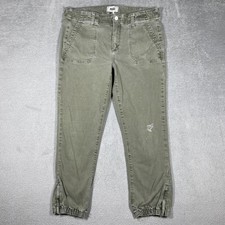 Paige Jeans Womens 31 Green Tapered Relaxed Cuffed Distressed Light Wash Denim