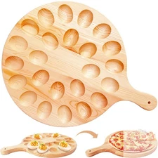 Deviled Egg Platter,Wooden Deviled Egg Tray,Reversible 24 Holes Round Egg Holder