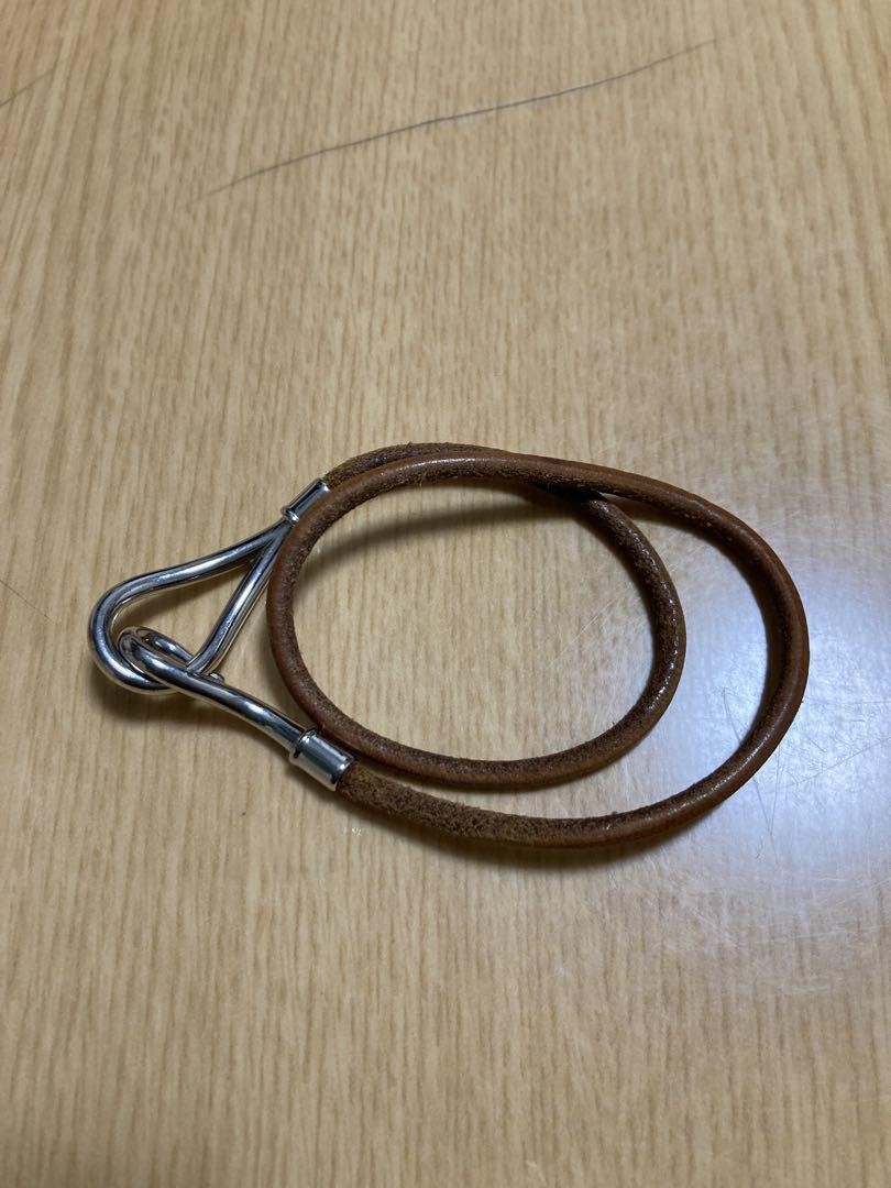 Hermes Leather Bracelet Brown Excellent Used No Box Metal Hook 7.5