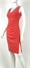 $995 Escada Coral Cocktail Dress 4 US 40 IT 34 D S Ruched Bodycon Zip Runway