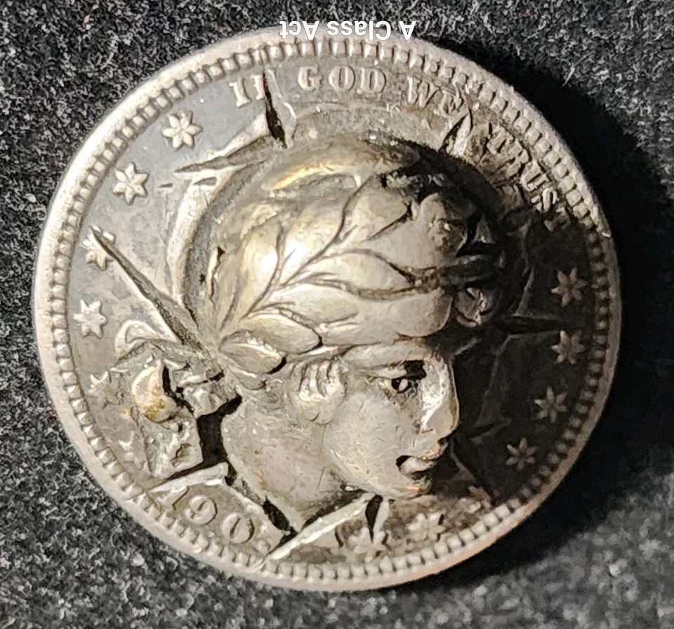 1903 Silver Quarter Repousse Pop Out Coin Jewelry. B2431 - Image 4 of 4