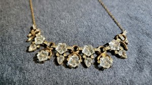 Authentic Trifari Vintage Gold Plated Clear Glass Flower Fruit Salad Rhinestone Necklace
