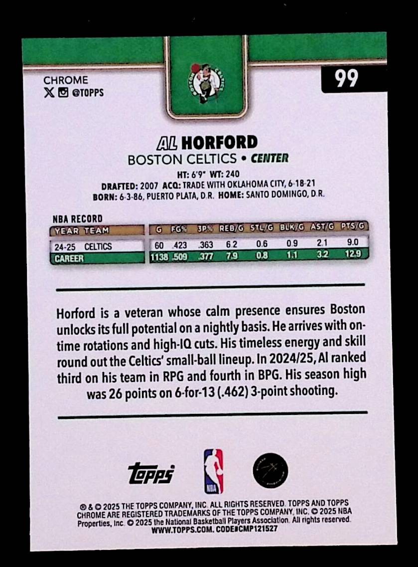 Al Horford 2025-26 Topps Chrome #99 Boston Celtics | eBay