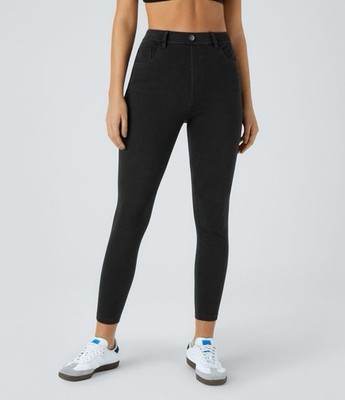 Halara Black Flex High Waisted Pockets Denim Work Leggings Pull On Size Medium
