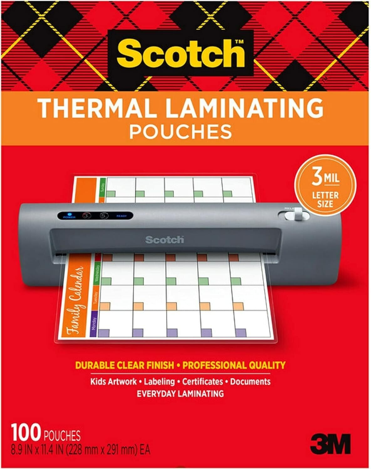 Scotch Thermal Laminating Pouches, 8.9 x 11.4", pack of 100
