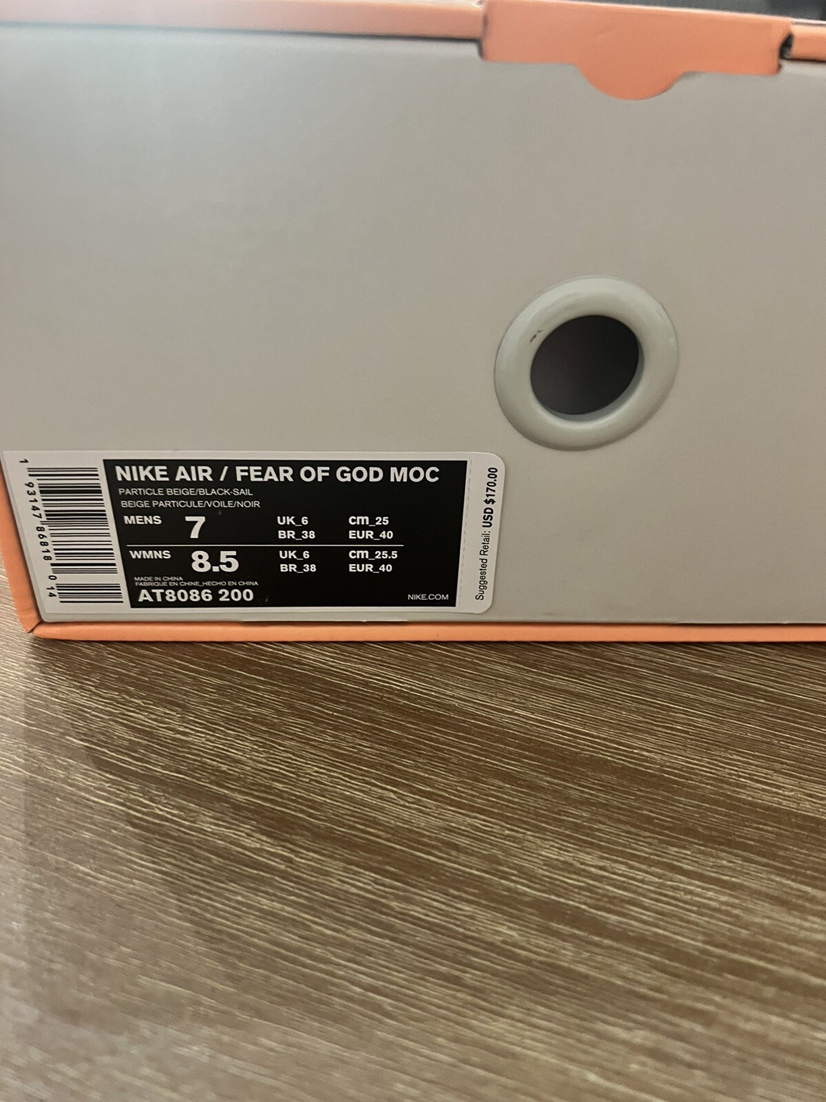 OFF WHITE X NIKE NIKE X FOG PAURA DI DIO AIR MOC PARTICLE BEIGE NERO VELA BIANCO SPORCO TAGLIA 7